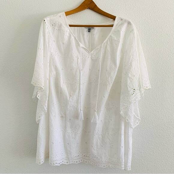 Catherines White Tasseled Floral Embroidered Top - Picture 1 of 11